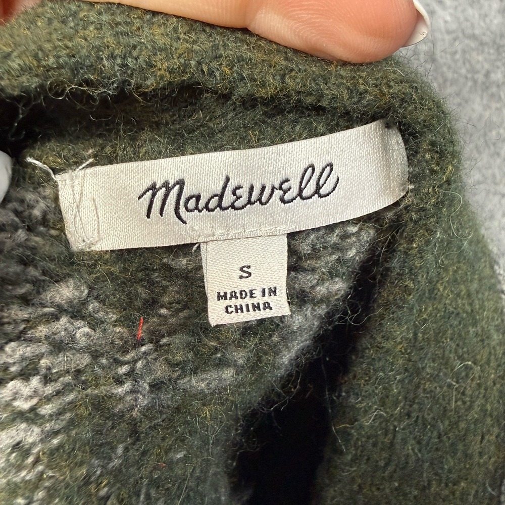 Madewell Allston Sweater Cardigan Womens S Oversized Houndstooth Green Gray - Picture 9 of 13